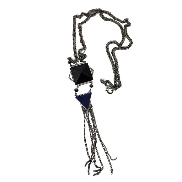 Express Gunmetal Multi-Strand Geometric Pendant Necklace with Tassels - Picture 2 of 7